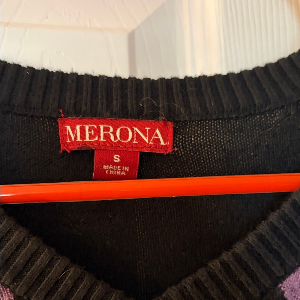 Merona Black Sweater with Purple Argyle - Picture 2 of 5